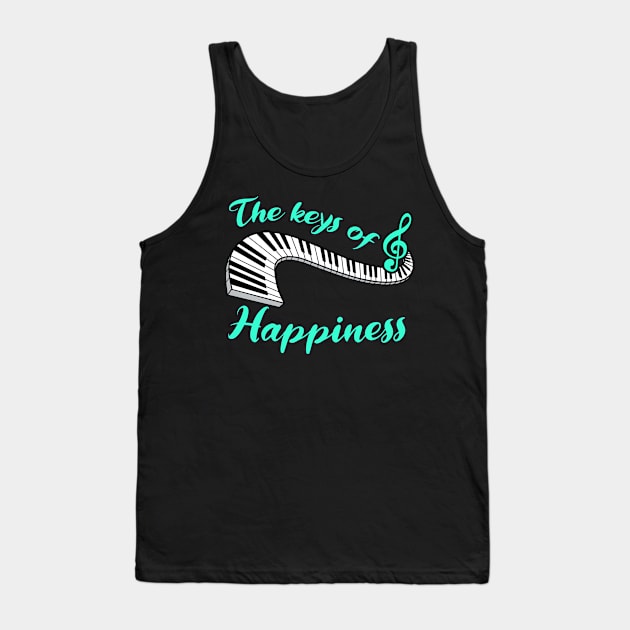 Piano Player Gift Keys Of Happiness Keyboard Music Teacher Print Tank Top by Linco